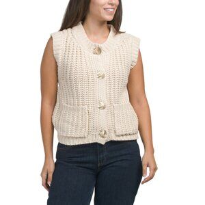 LOVE TREE Cream Hammered Button Oversized Sweater Vest